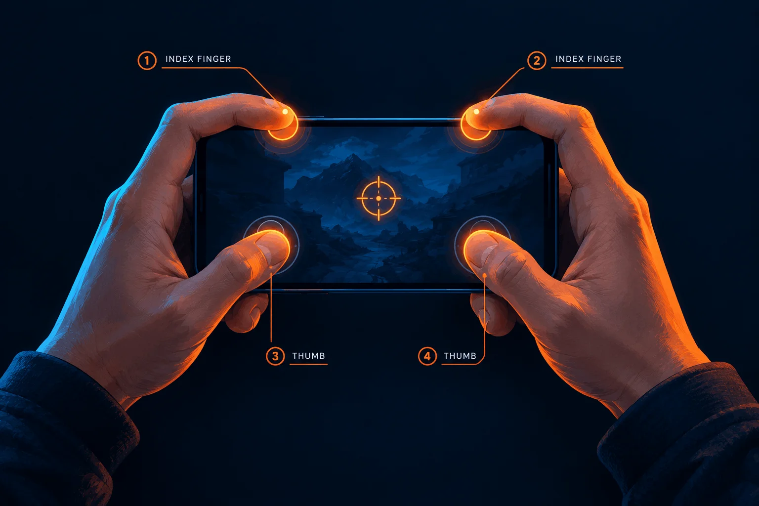 Four finger claw grip on an iPhone in landscape mode
